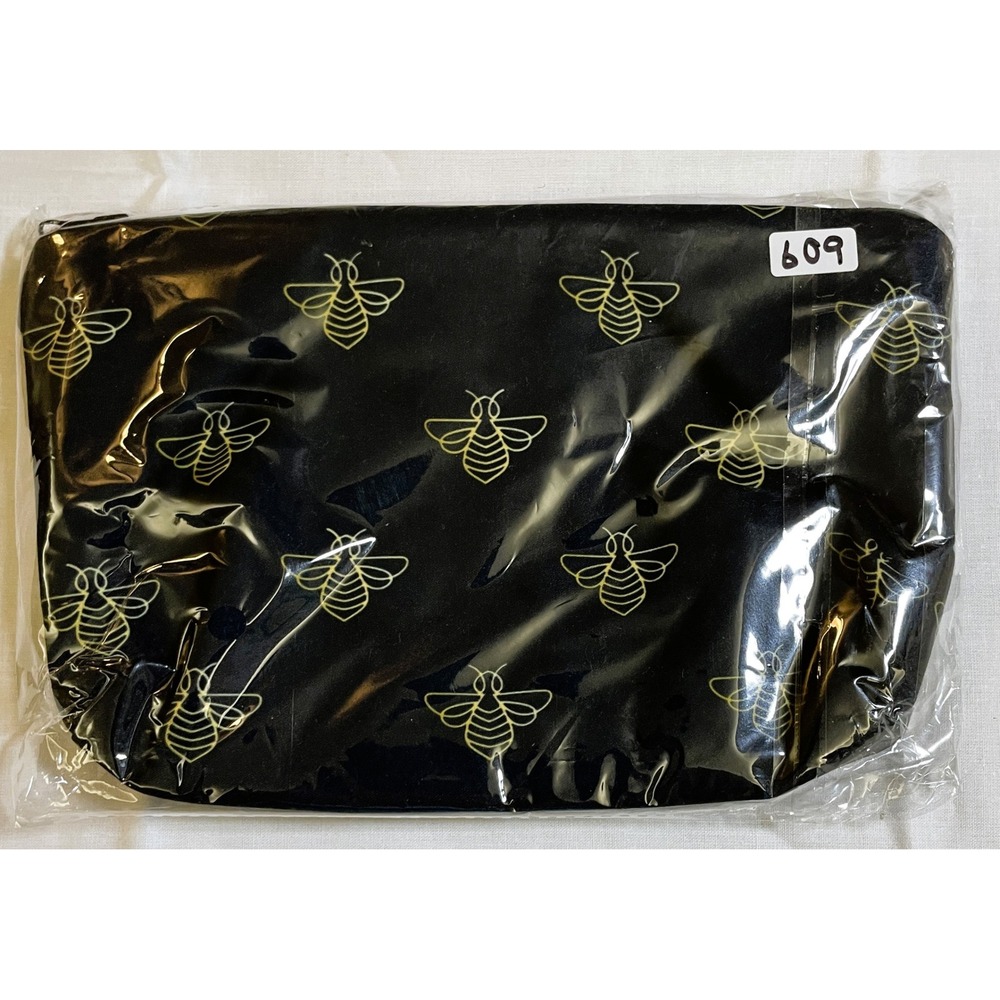 The Pouch Bee Print Cosmetic Bag Women OS Black NWT Zippered Travel Makeup Case